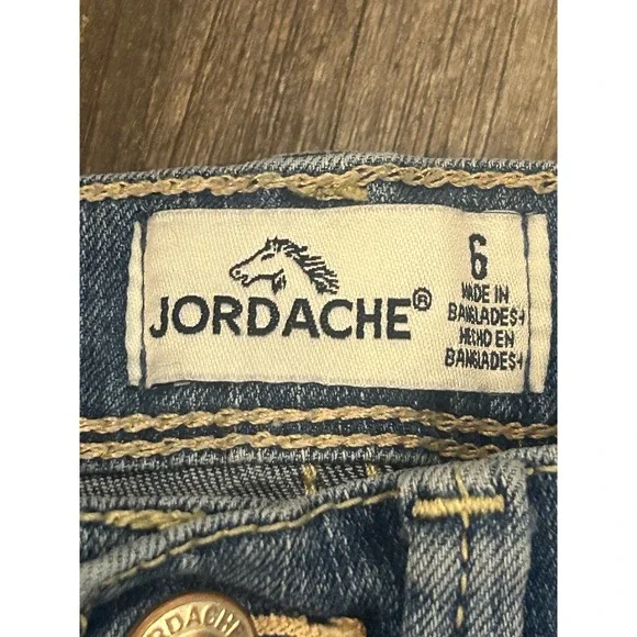 Jordache Kids Jeans Size 6 Blue Wash Denim Side Stripe Distressed Frayed Hem - Picture 4 of 5